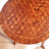 Table basse ronde style Louis XVI marqueterie en damier de cubes, époque XIXè