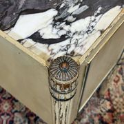 Beech bedside table painted with a marble top in Louis XVI style from the late 19th century.