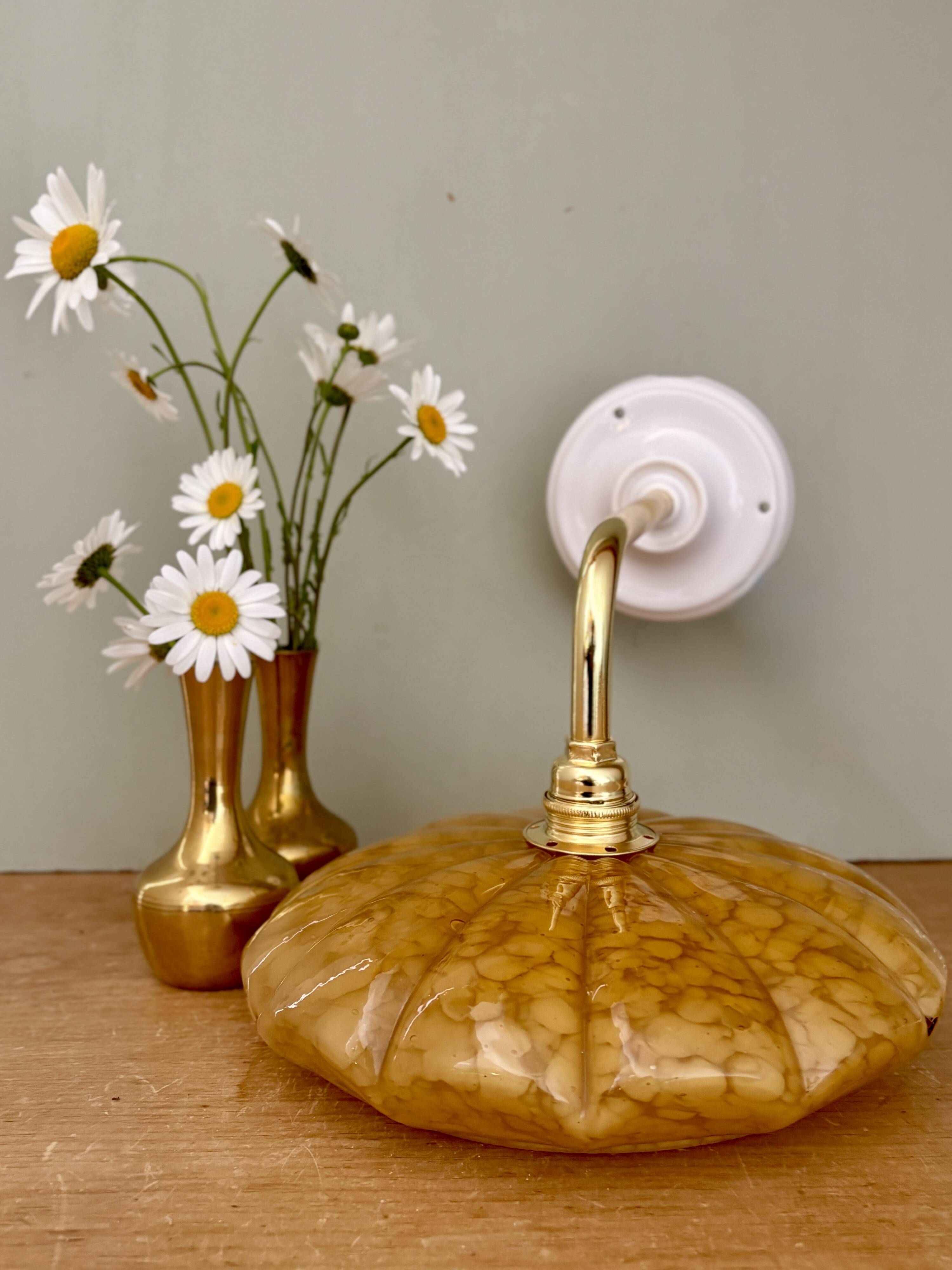Antique wall lamp with yellow Clichy glass shade