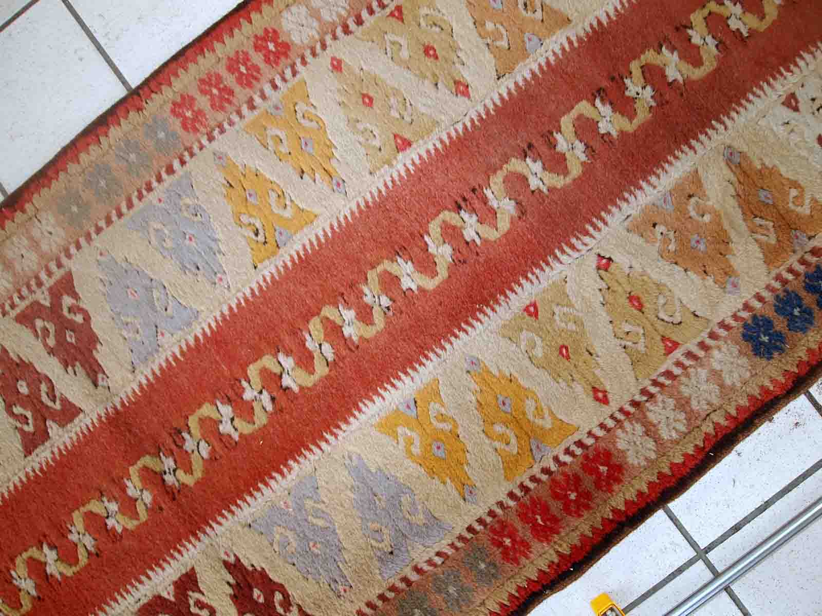 Vintage Turkish Melas handmade carpet 76cm x 267cm 1950s, 1C689