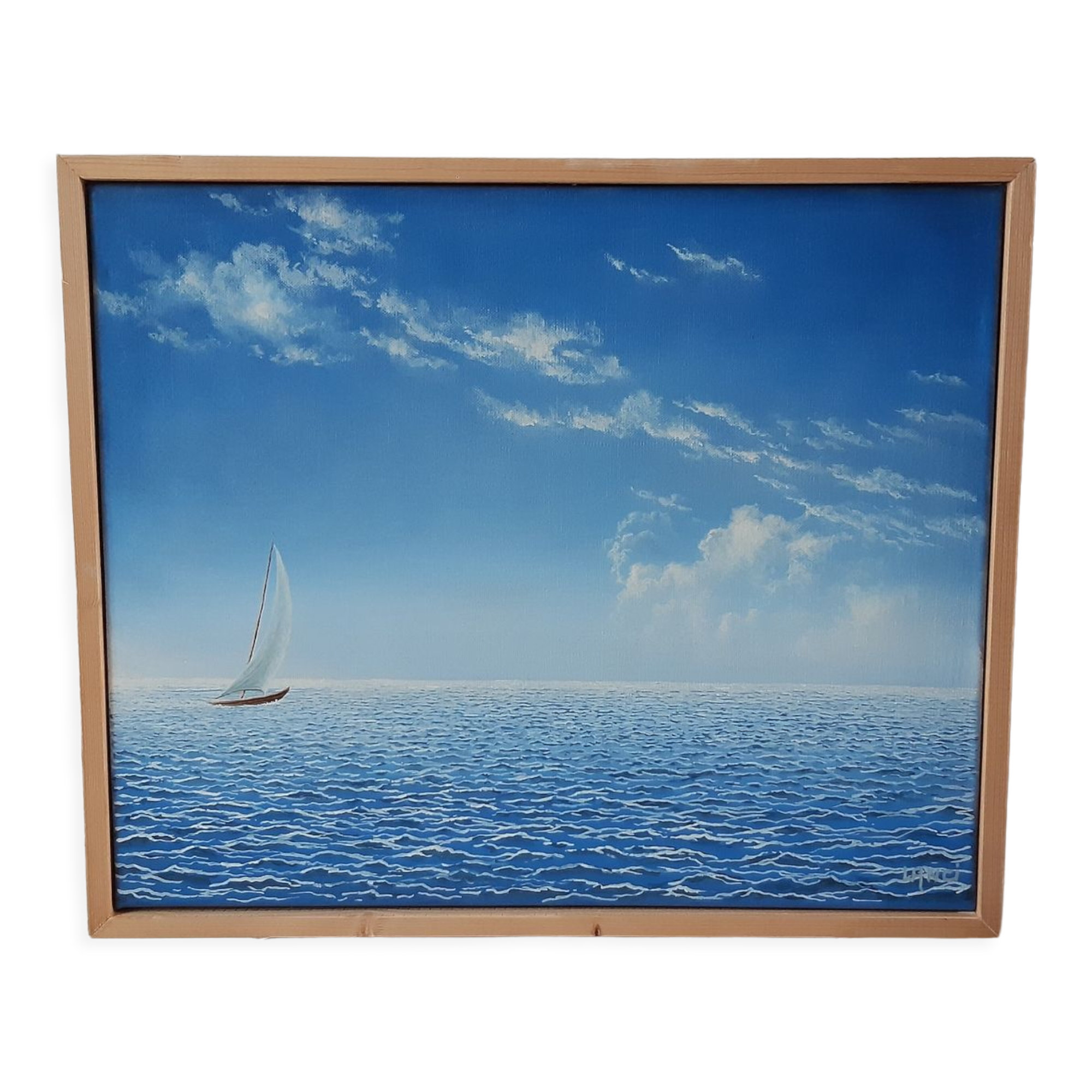 Tableau huile sur toile paysage mer vintage