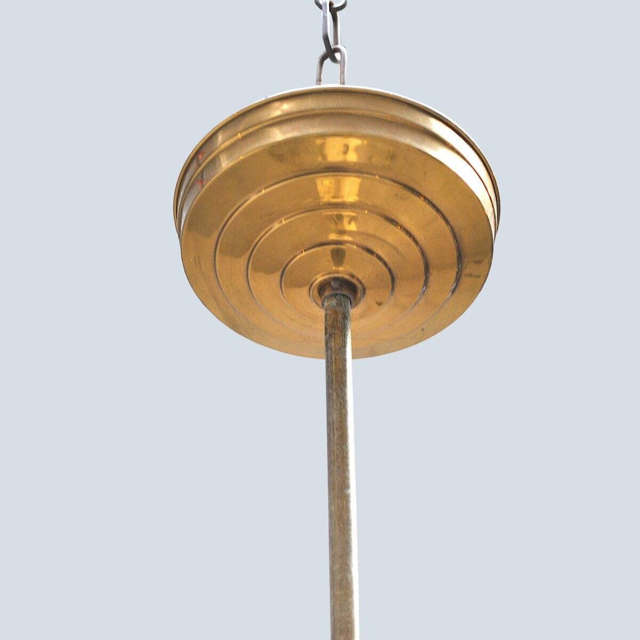 Suspension en laiton et verre dans le style d’Angelo Brotto, 1950s