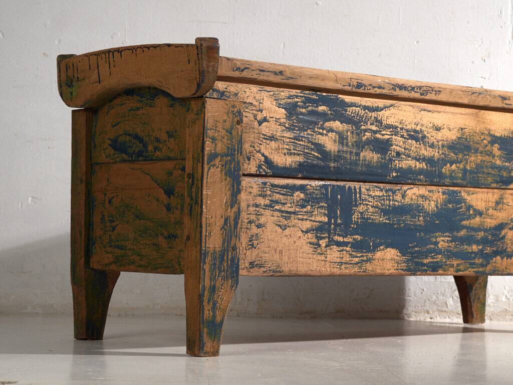 Antique chest painted blue made of pine – Central Europe, circa 1870