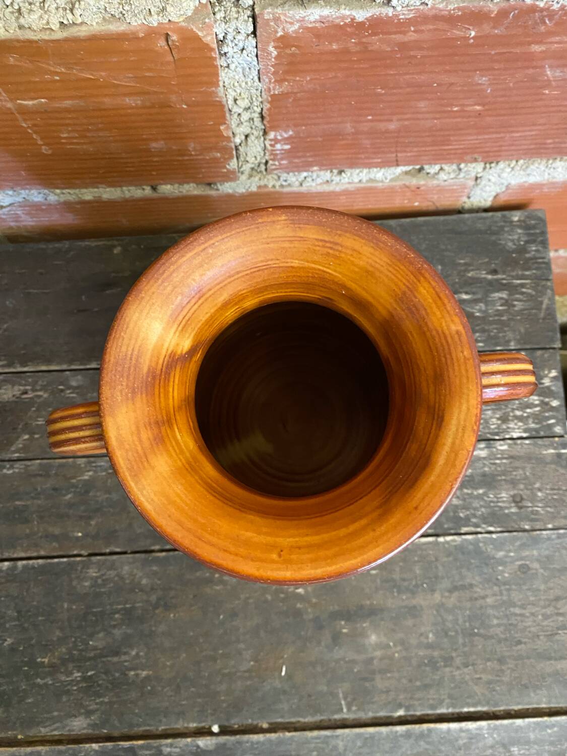 Vintage Beige Ceramic Handled Vase from the 1970s