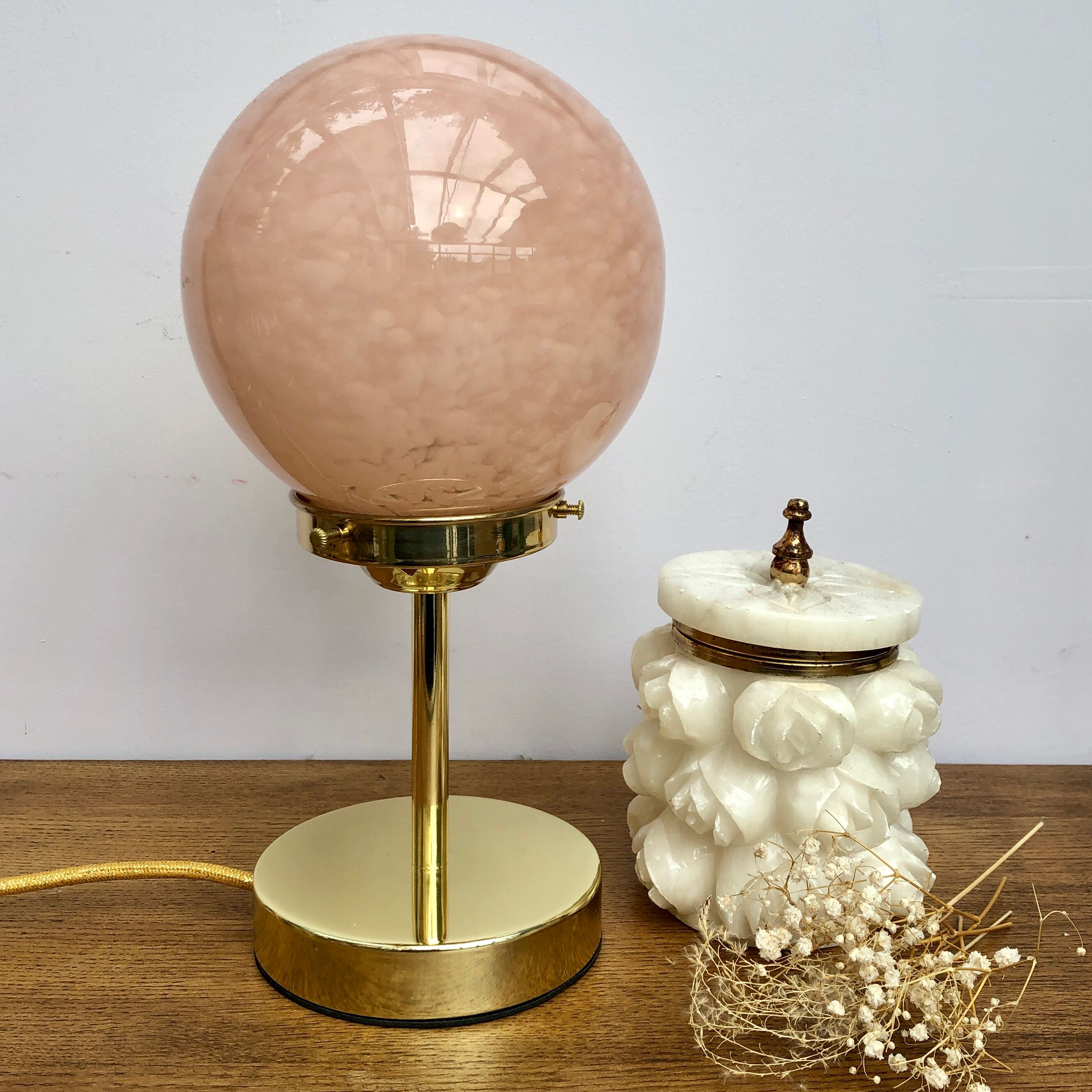 Clichy Rose vintage glass globe lamp