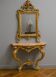 Important console with a curved shape + Louis XV style mirror in gilded wood.