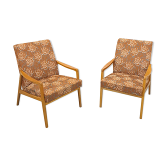 Wooden vintage armchairs with floral fabric, chair