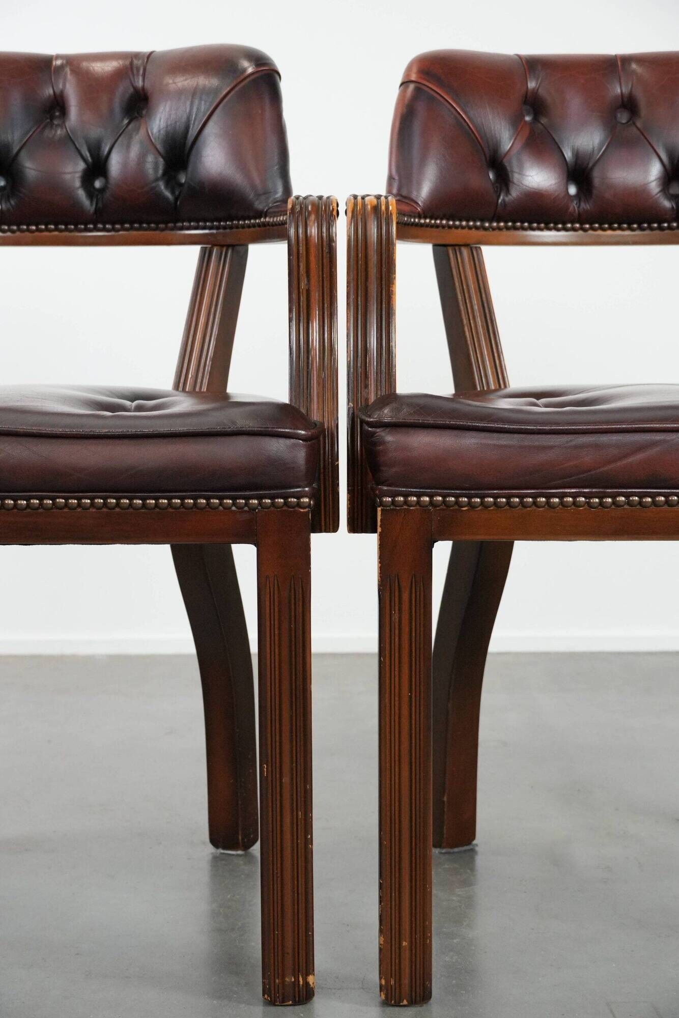Set of four cowhide leather Chesterfield dining chairs in English style