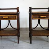 Pair of bedside tables in rattan and woven wicker from the 70s