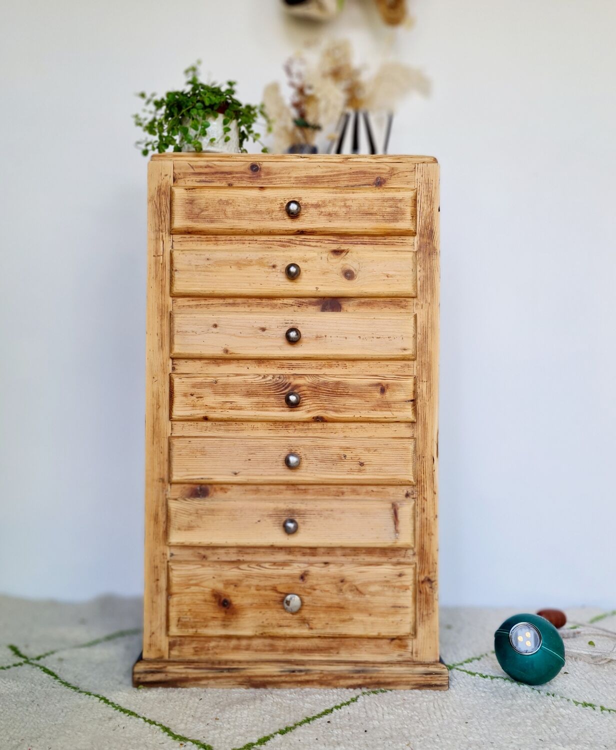 Old wooden semainier in rough wood