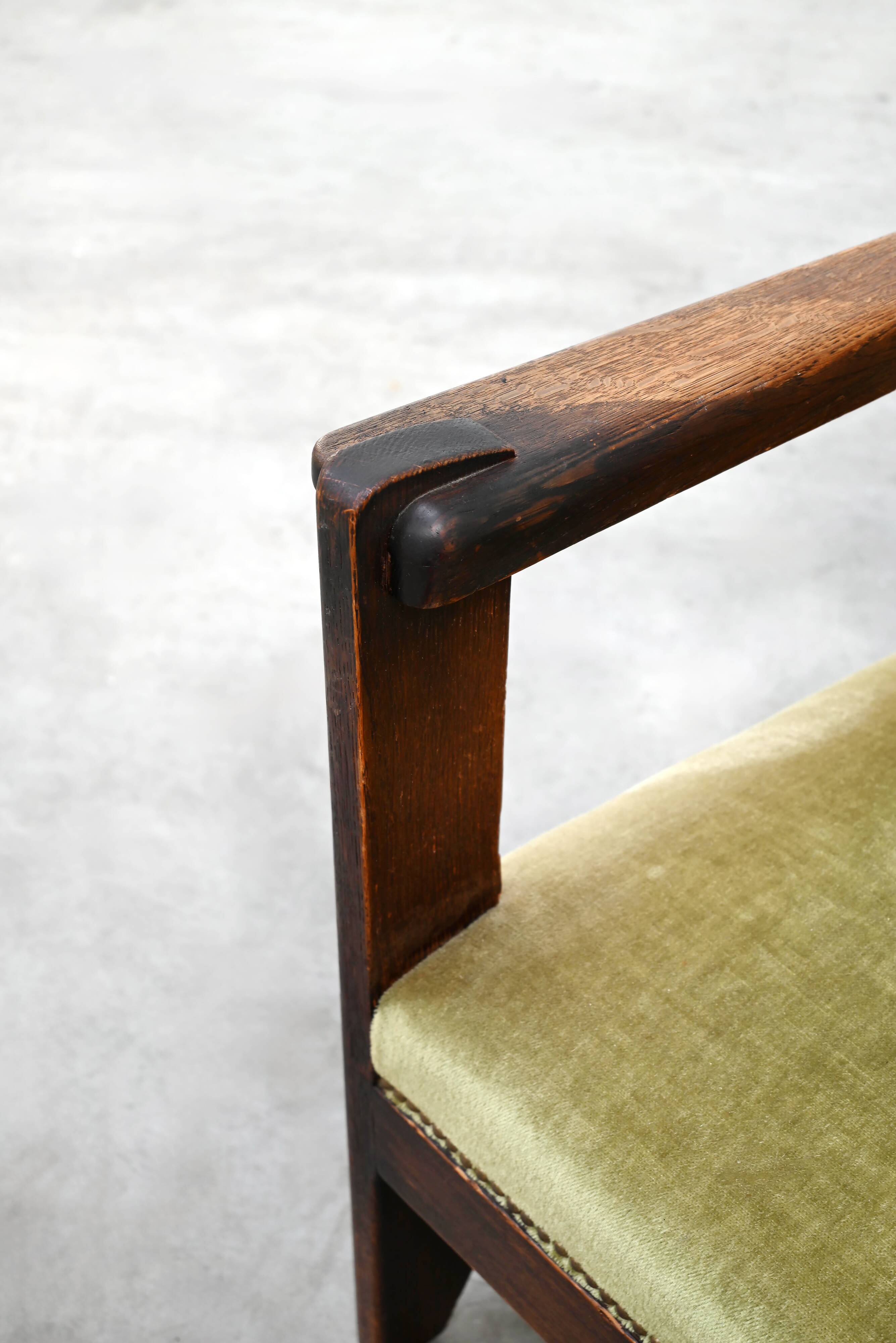 Hague School Sculptural Armchair, Stained Oak, The Netherlands, 1920s