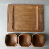 Serving tray with 3 teak cups