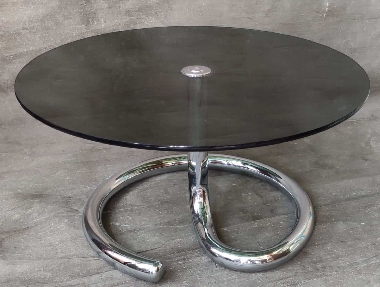 1970s coffee table in smoked glass and chrome