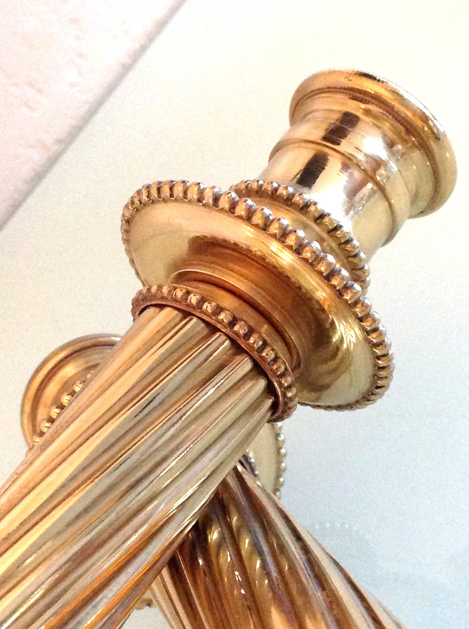 Pair of empire style brass candlesticks