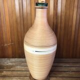 Old lady jeanne bottle glass + rattan + vintage wooden base