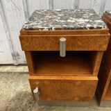 Pair of bedside table night art deco style elm and marble magnifying glass