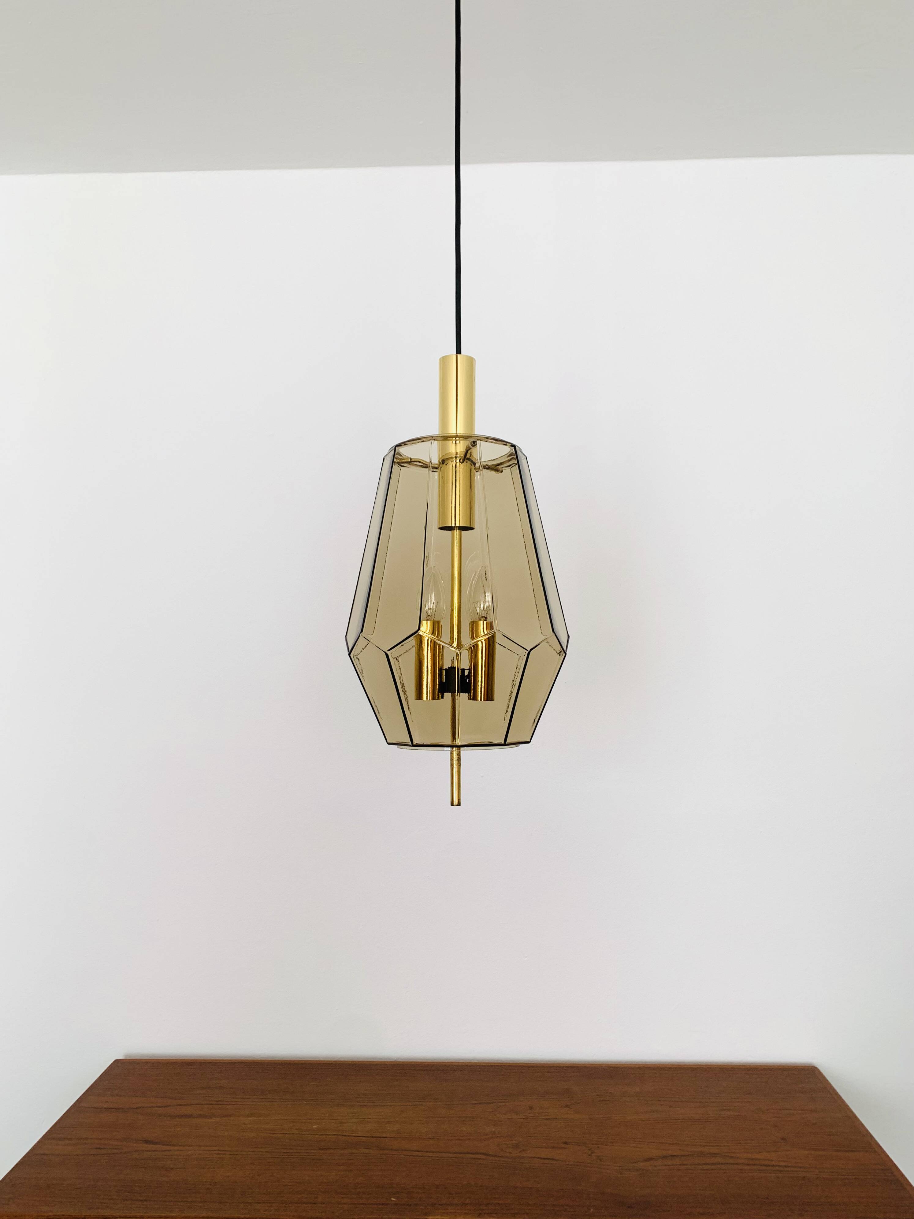 Set of 2 Smoked Glass Pendant Lamps by Glashütte Limburg