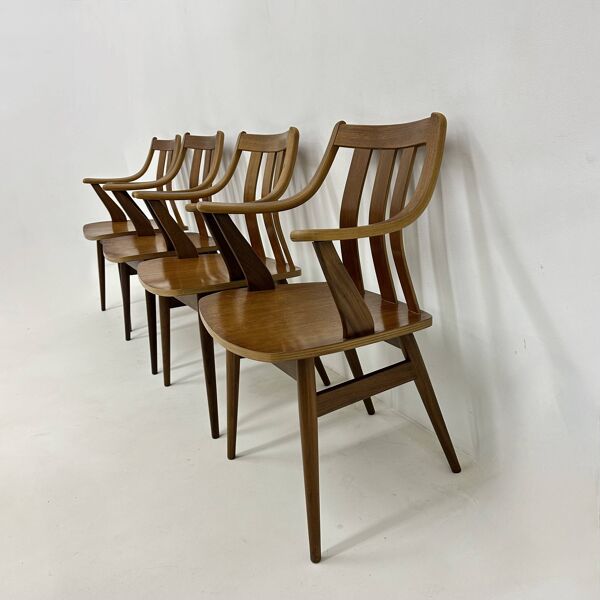 Lot de 4 chaises de salle à manger en contreplaqué, années 1960