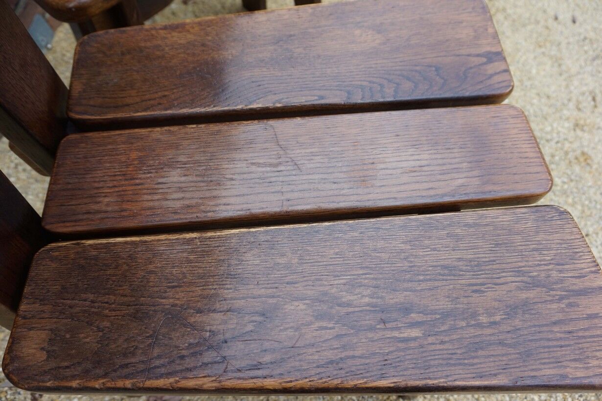 Dutch brutalist solid oak dining chairs, 1970s, set of 4