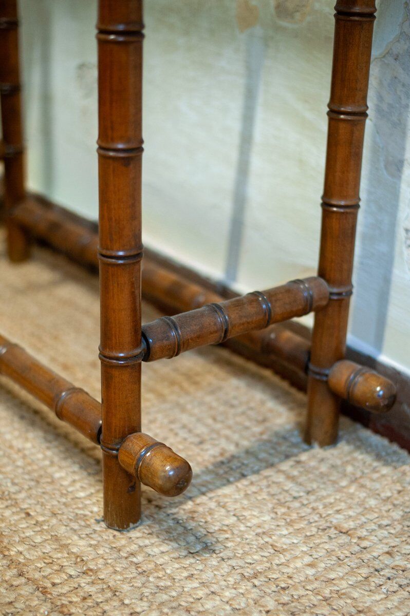 Coat rack with mirror and umbrella stand in faux bamboo, 1950s.