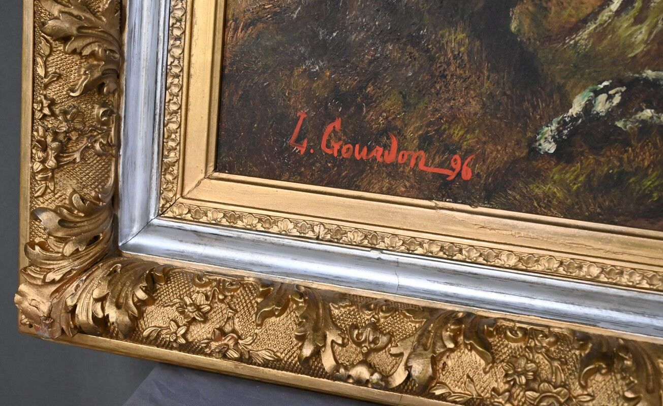 Important painting "Stroll in the Underwood", oil on canvas, signed L. Gourdon – 1896