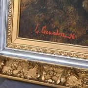Important painting "Stroll in the Underwood", oil on canvas, signed L. Gourdon – 1896