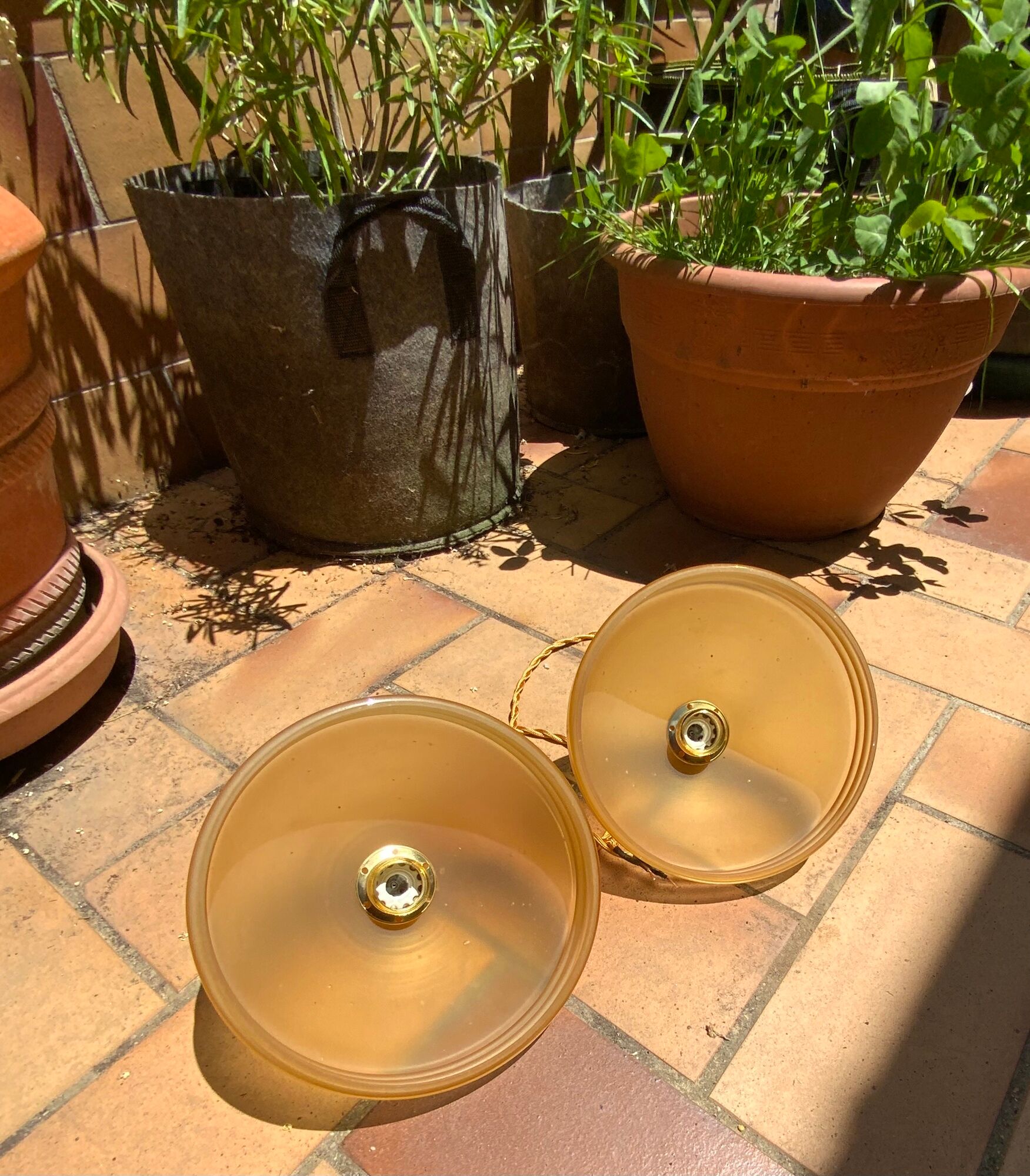 Suspension duo frosted glass orange and golden electricity new
