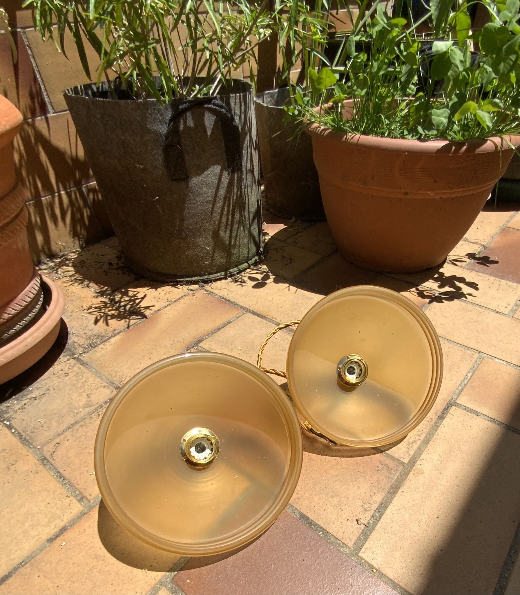 Suspension duo frosted glass orange and golden electricity new