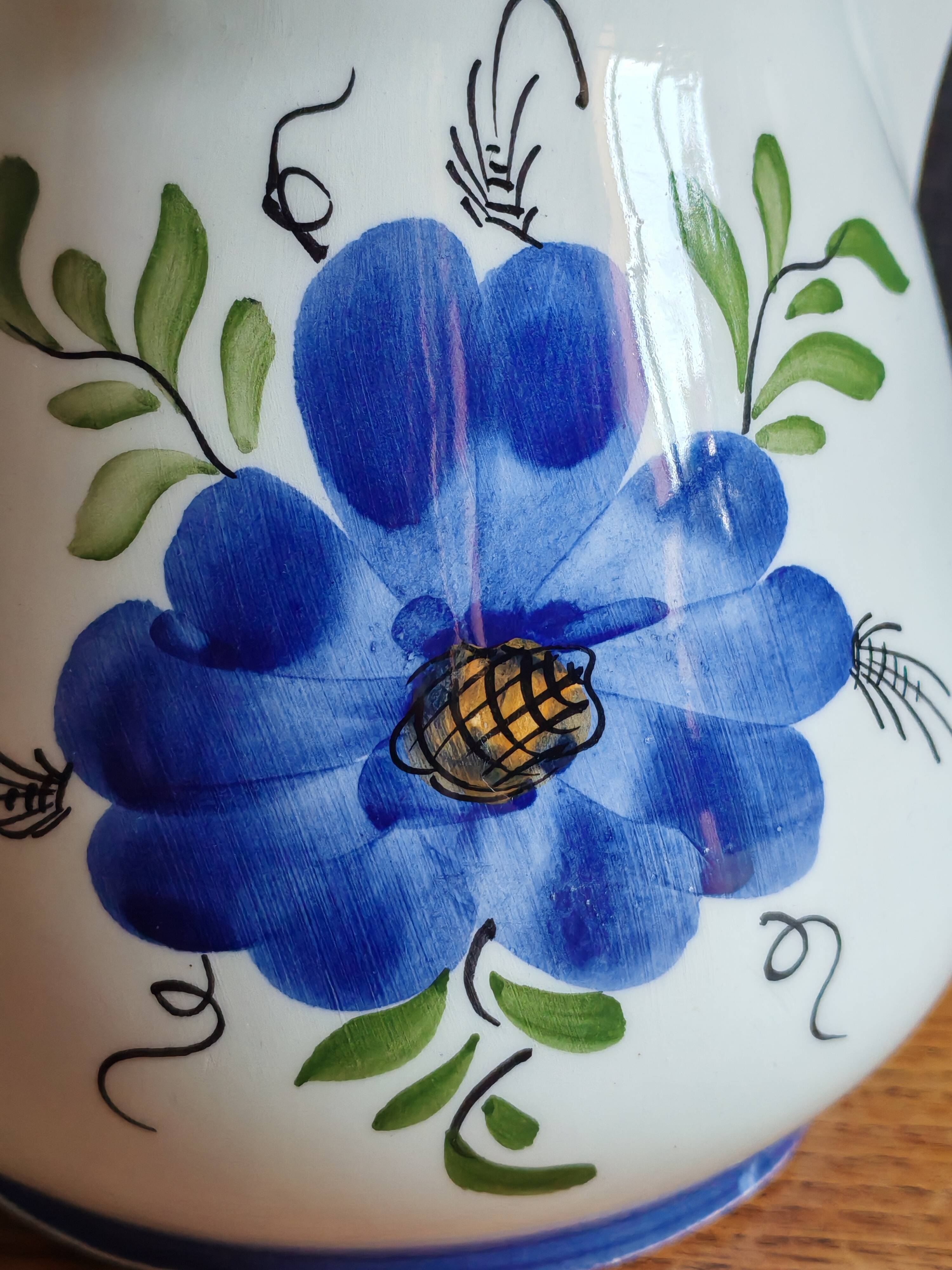 Vintage Ceramic Jug Hand-Painted, Flower Vase
