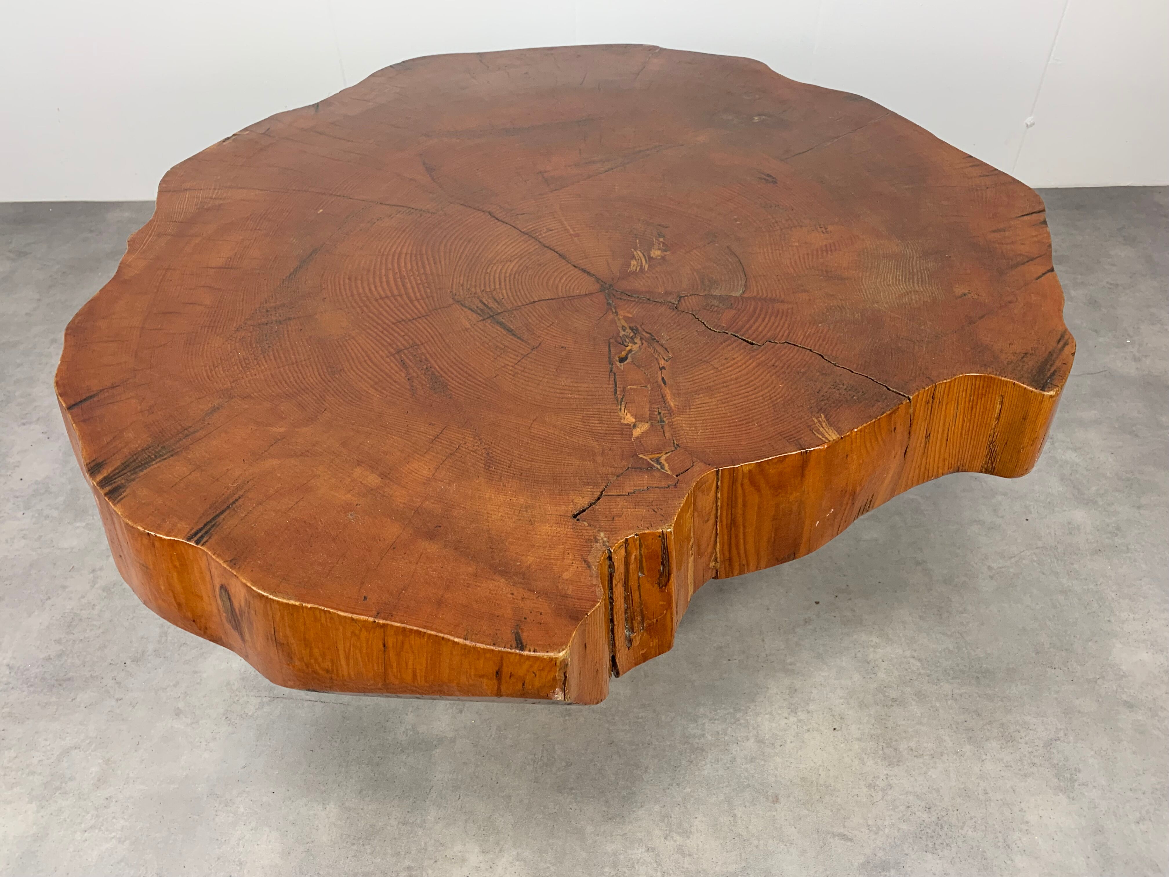 Brutalist tree trunk coffee table, solid wood