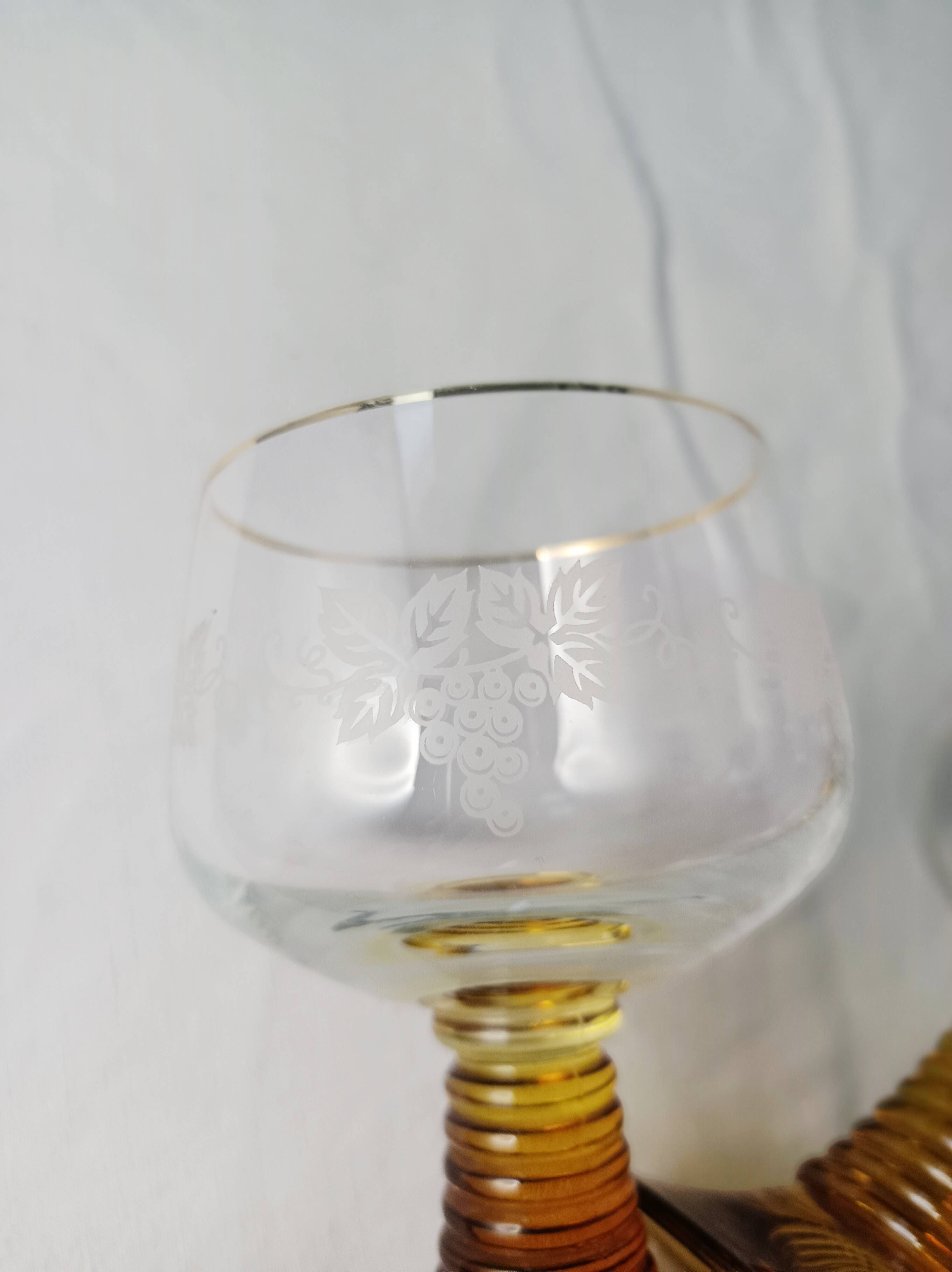 Set of 3 amber glass stemware