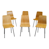 Set of 6 bent plywood chairs, 1950
