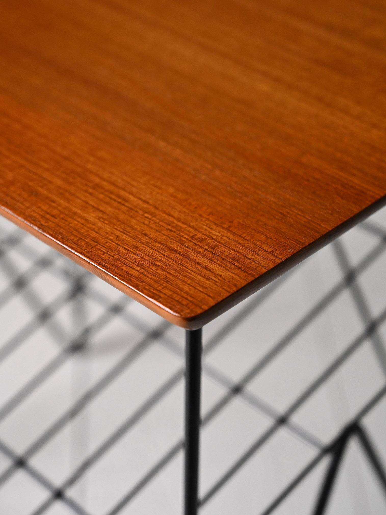 Pair of wooden and metal side tables