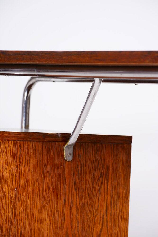 Bauhaus Writing Desk in Oak and Chrome by R. Slezák, Czech, 1930s