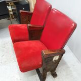 Series of 5 red skai and patinated cast Theater chairs