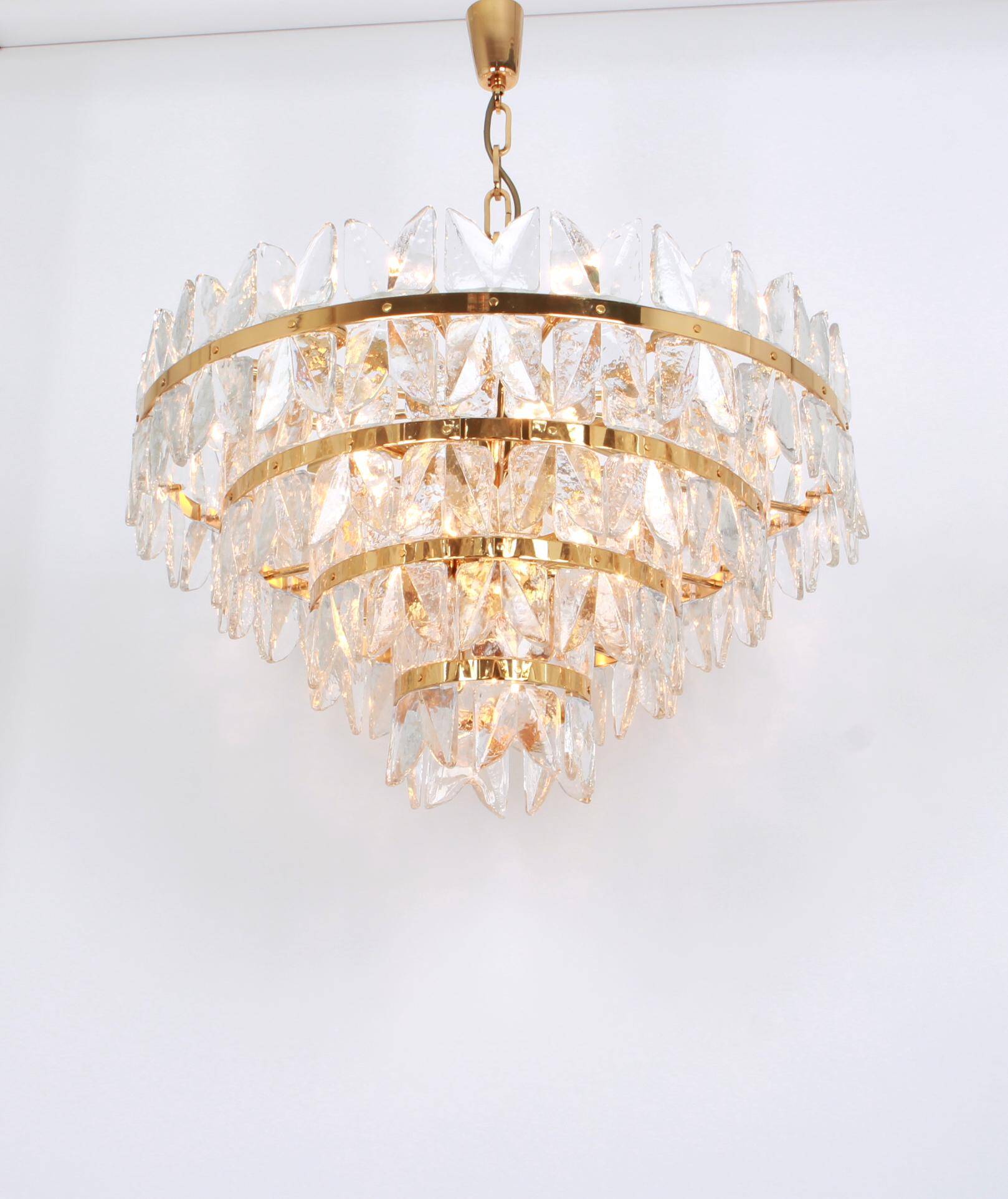 Chandelier Kalmar 'Corina', gilded brass and glass, Austria, 1970.