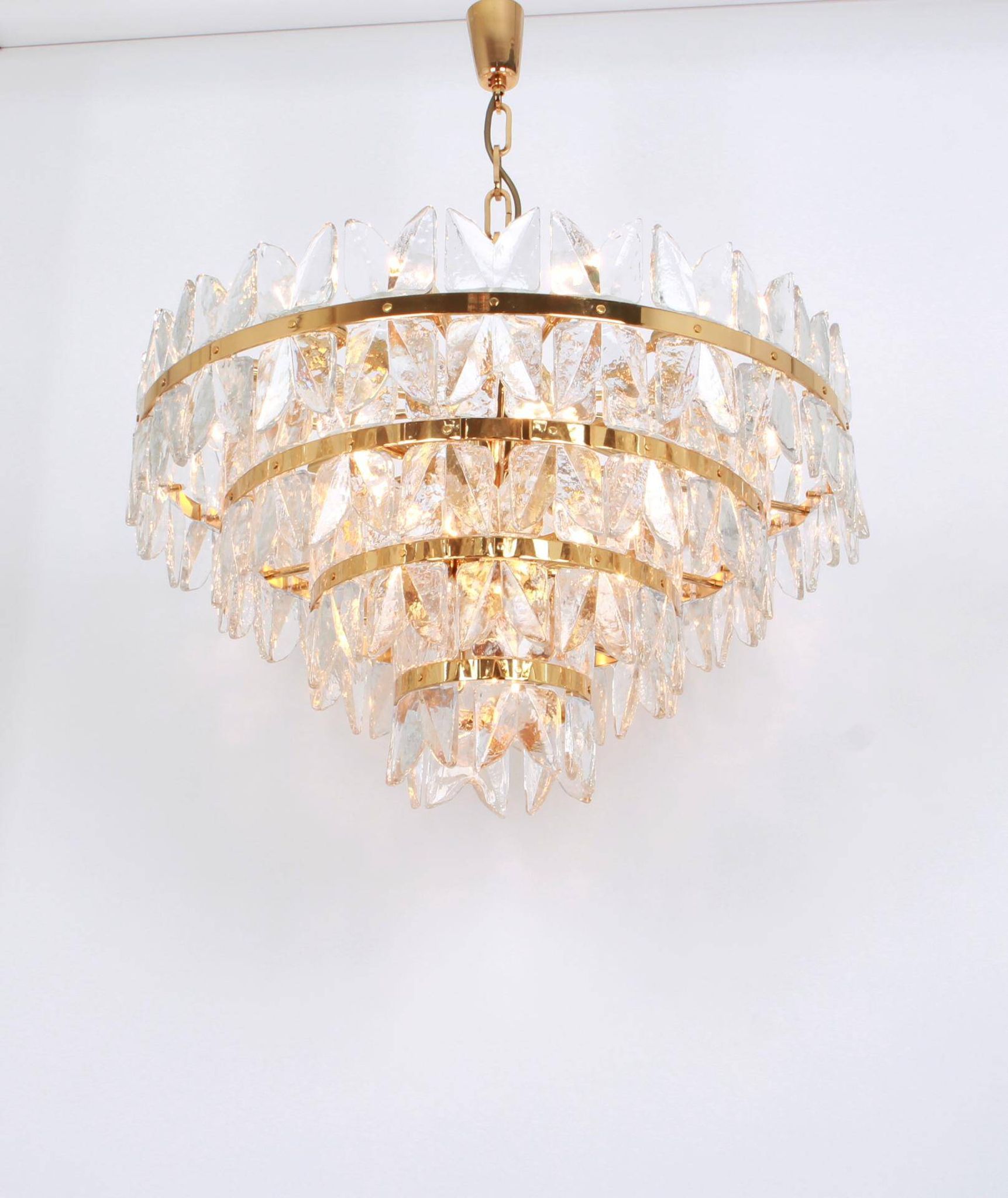 Chandelier Kalmar 'Corina', gilded brass and glass, Austria, 1970.