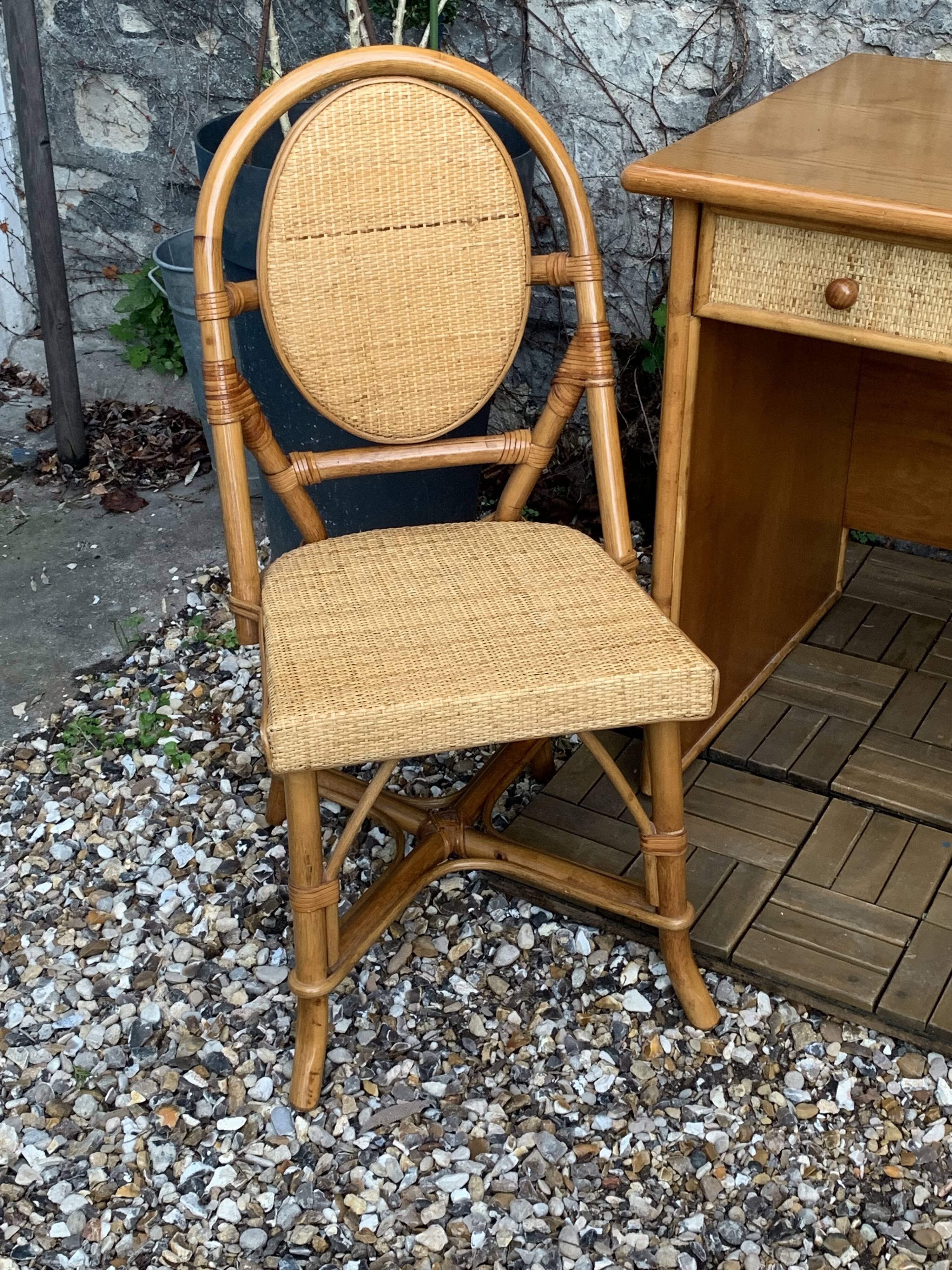 Vintage rattan and woven wicker desk 1970