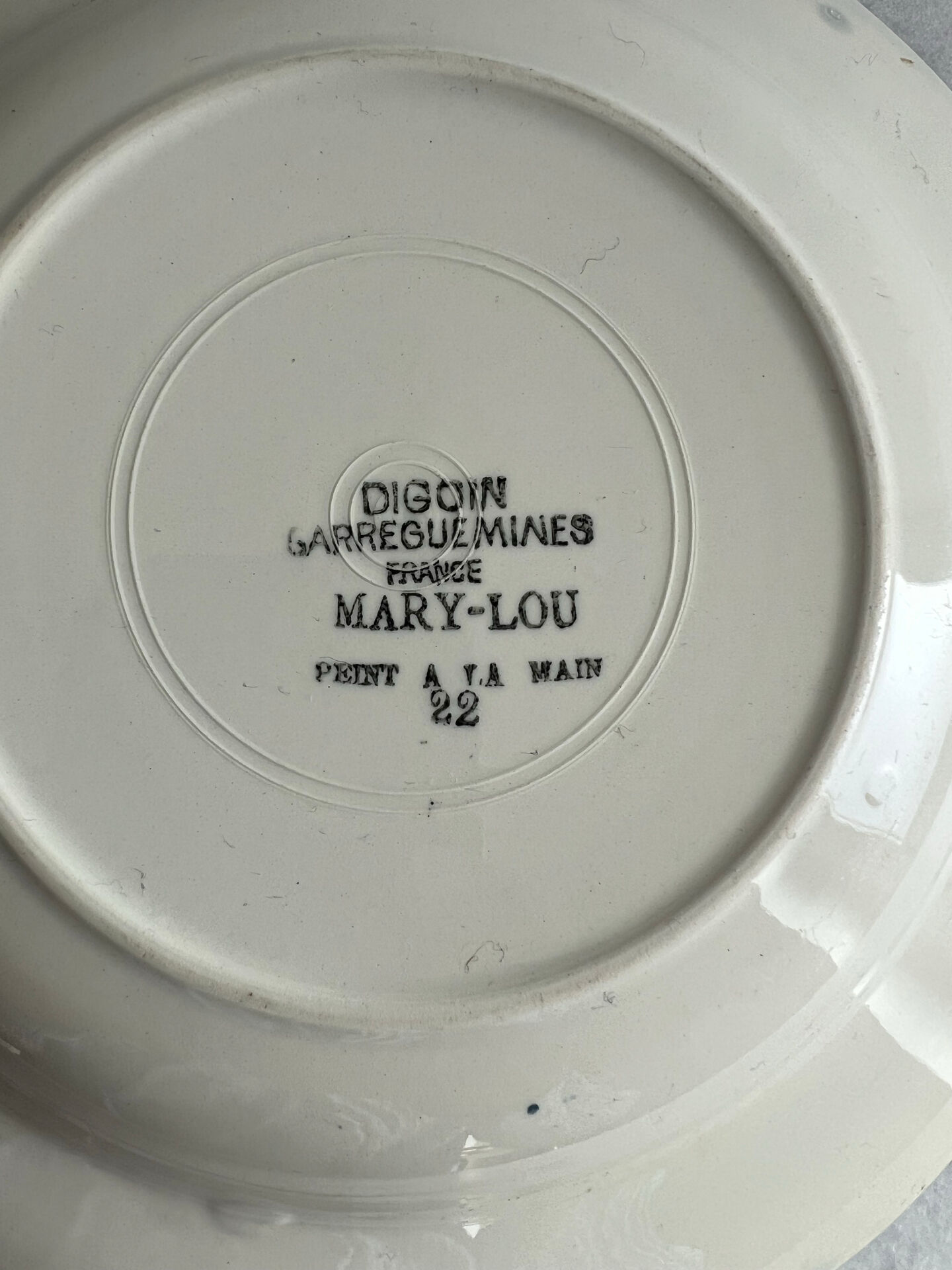 Mary-Lou hand-painted deep plate Digoin Sarreguemines