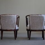 Pair of Danish armchairs in beech, reupholstered in lambswool, Art Nouveau, 1900s.