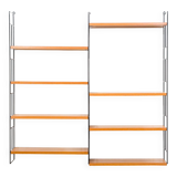 1960s teak wall shelf, manufacturer WHB, eight shelves