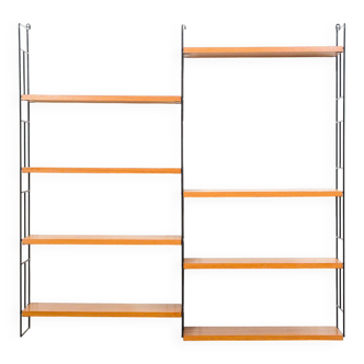 1960s teak wall shelf, manufacturer WHB, eight shelves