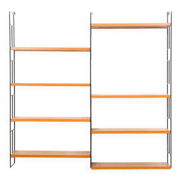 1960s teak wall shelf, manufacturer WHB, eight shelves