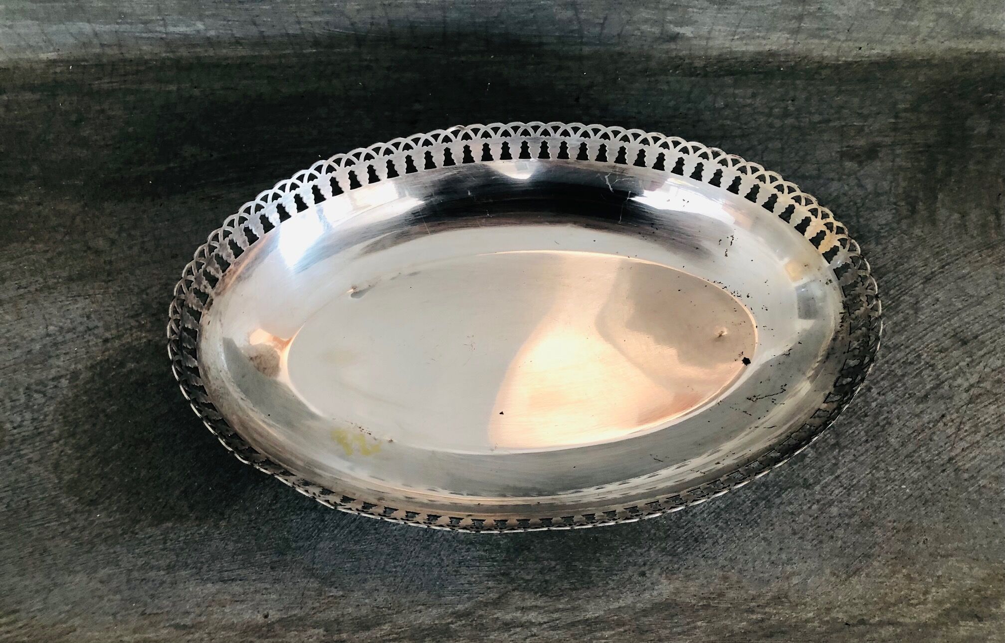 Oval bread basket, silver metal