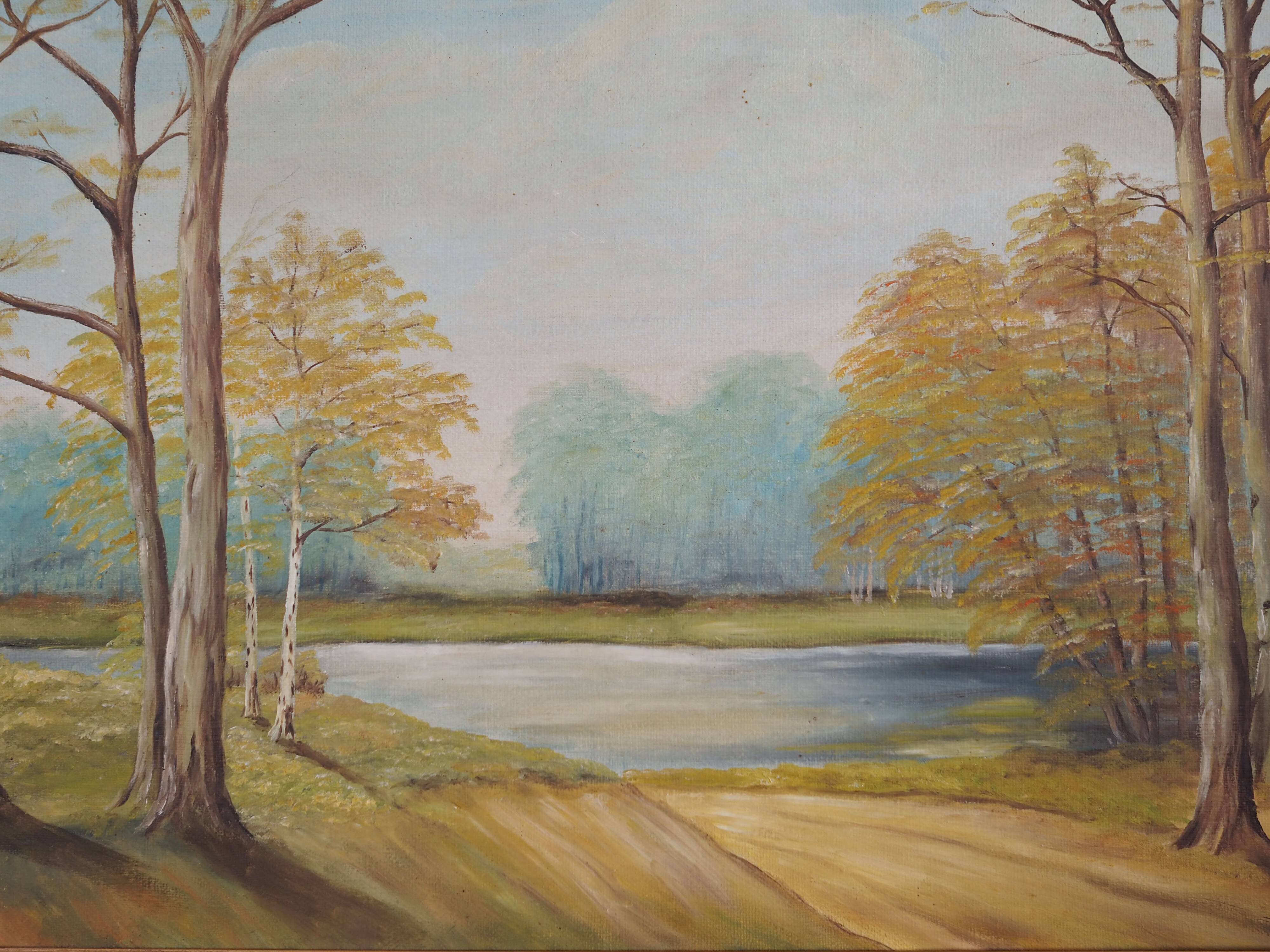 Painting „Two Birch by the Pond”, Scandinavian design, 1970s