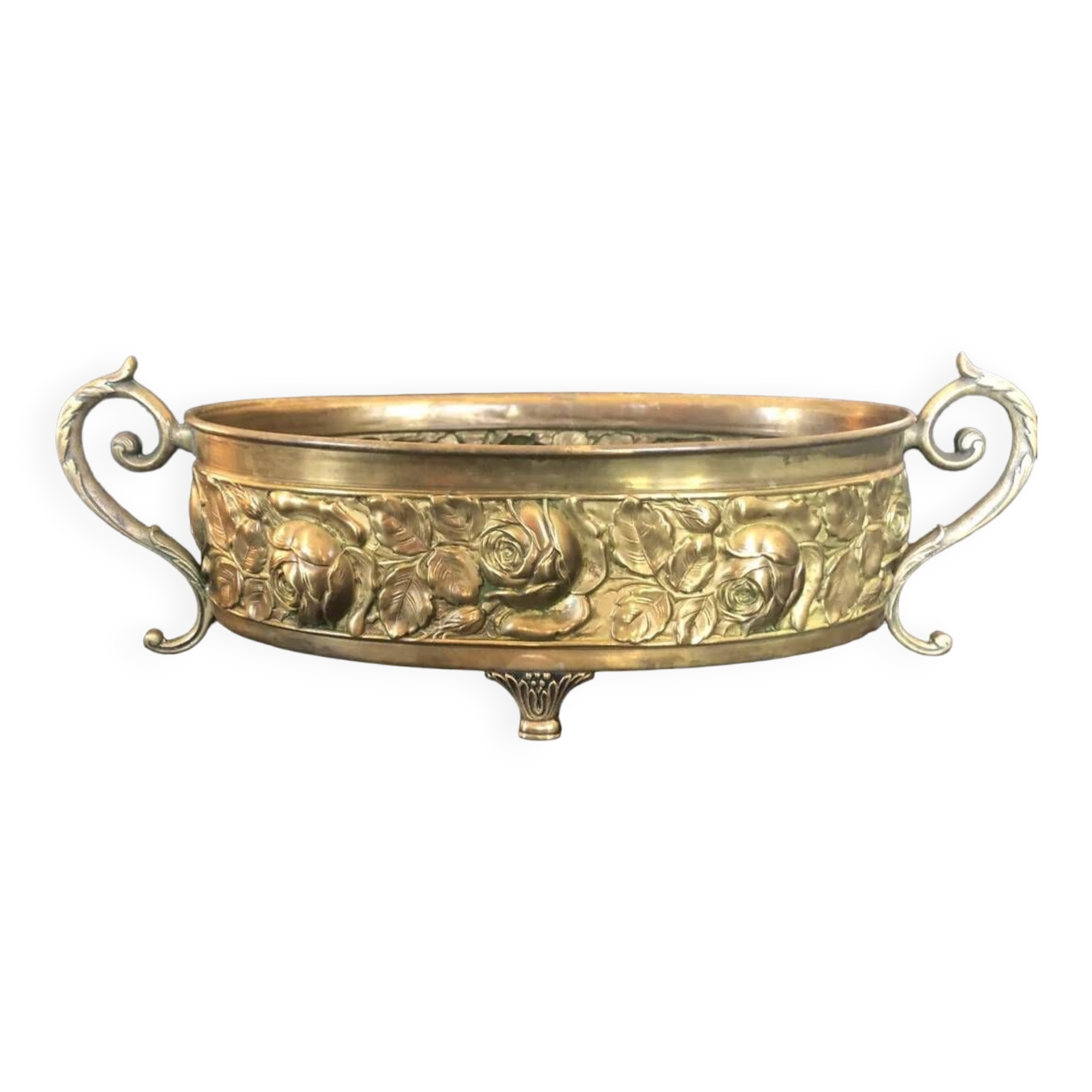 Table planter in embossed brass with floral motif late 19th century