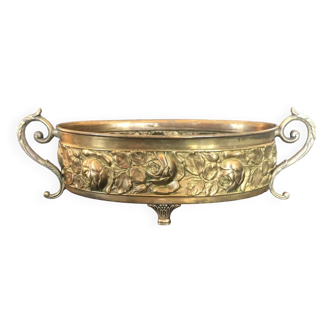 Table planter in embossed brass with floral motif late 19th century