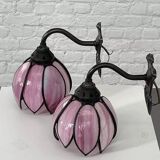 Pair of iron and glass wall lights