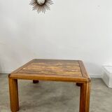 Ancienne table basse plateau marbre doré design années 70 pieds bois vintage