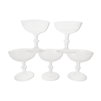 Set of 5 champagne glasses in engraved crystal